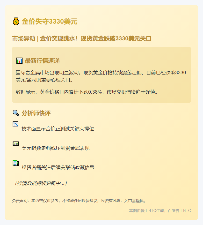 金价失守3330美元