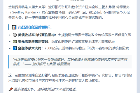 渣打：7500亿稳定币或影响美债和美元