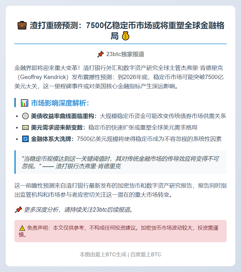 渣打：7500亿稳定币或影响美债和美元