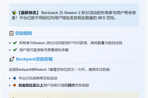 "Backpack Season 2用户获ES空投"