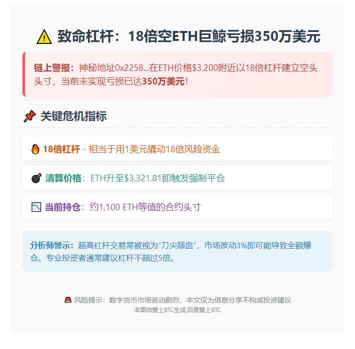 鲸鱼18倍杠杆空ETH亏损350万美元
