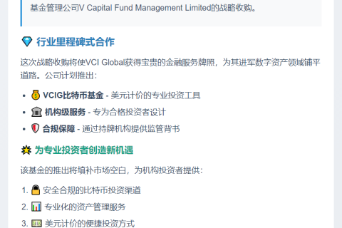 VCI Global收购V Capital拟推比特币基金