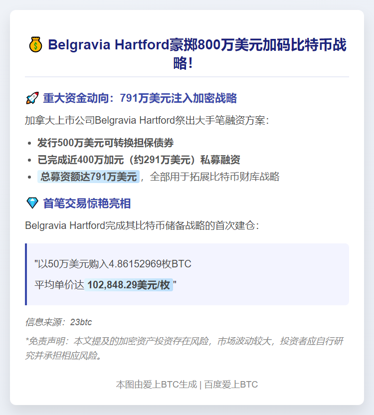 "Belgravia Hartford斥资791万扩展比特币财库"