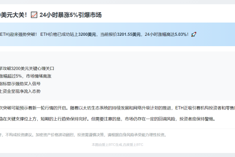 ETH涨破3200美元