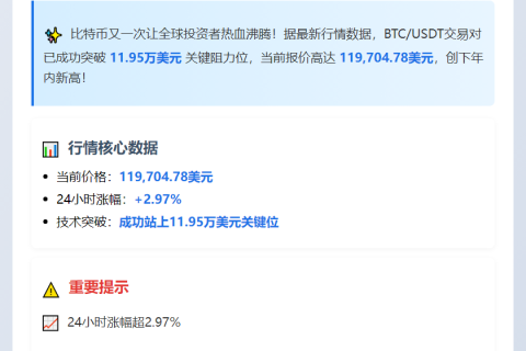 比特币突破11.95万美元