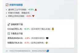 美股分化：道指收跌，Circle飙升6%