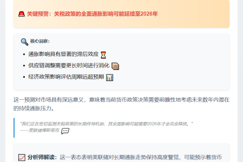 博斯蒂克：关税通胀影响或延至2026年