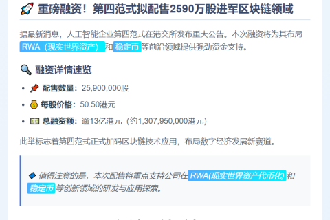 第四范式配股募资13亿港元投向RWA与稳定币
