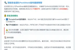 Infini攻击者转移4770枚ETH