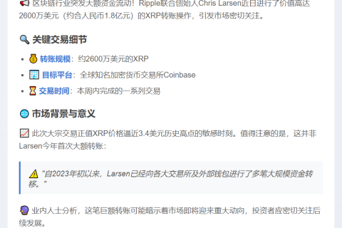 Ripple联创转移3000万美元XRP至Coinbase