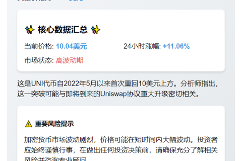"UNI涨破10美元"