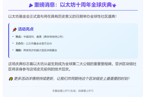 以太坊十周年全球庆典7月30日举行