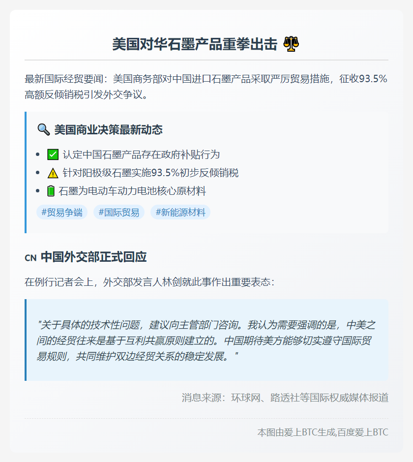 美对华阳极石墨加征93.5%关税 中方回应