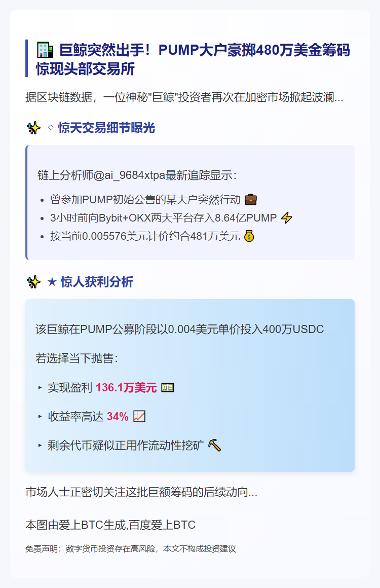 大户转存8.64亿PUMP至CEX
