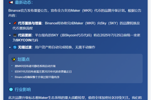 Binance支持MKR置换升级为SKY