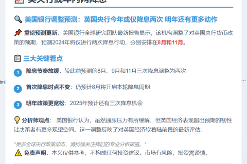 英央行或年內两降息