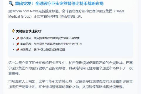 巴塞尔医疗暂停比特币收购