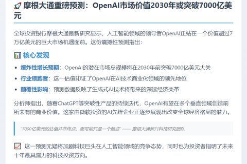 摩根大通：2030年OpenAI市场或超7000亿