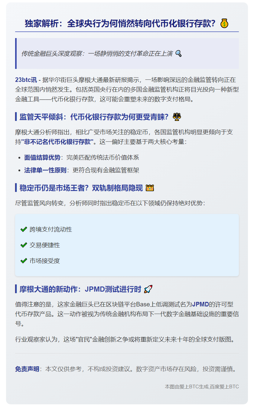 海外监管力推代币化存款替代稳定币