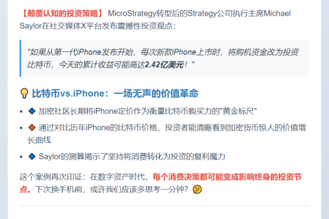 "Michael Saylor：换iPhone不如买比特币，或赚2.42亿"