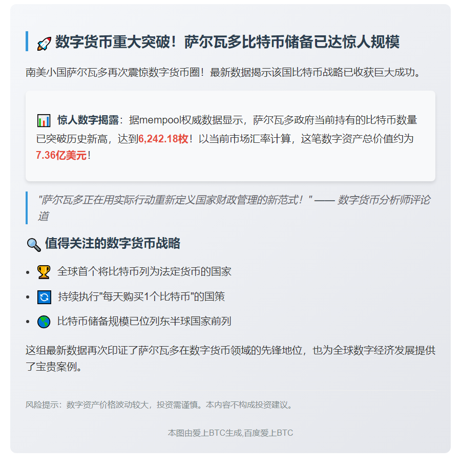 萨尔瓦多持比特币超6200枚