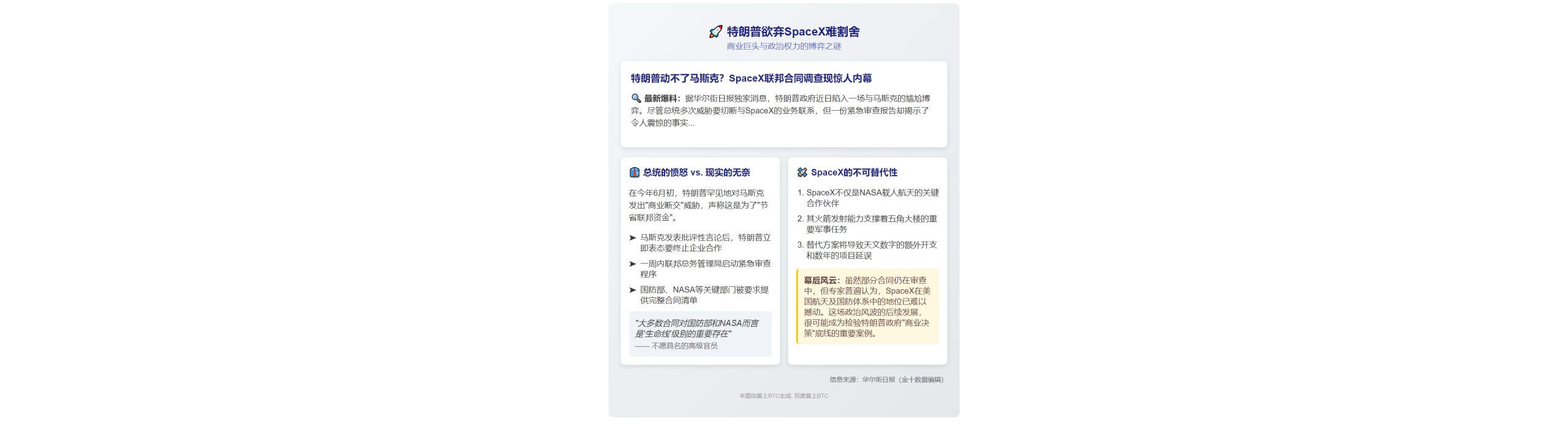 "特朗普欲弃SpaceX难割舍"