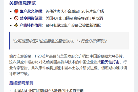 外媒：英伟达H20芯片供应有限 不计划重启生产