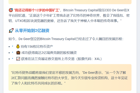 Bitcoin Treasury CEO：坚持比特币投资策略