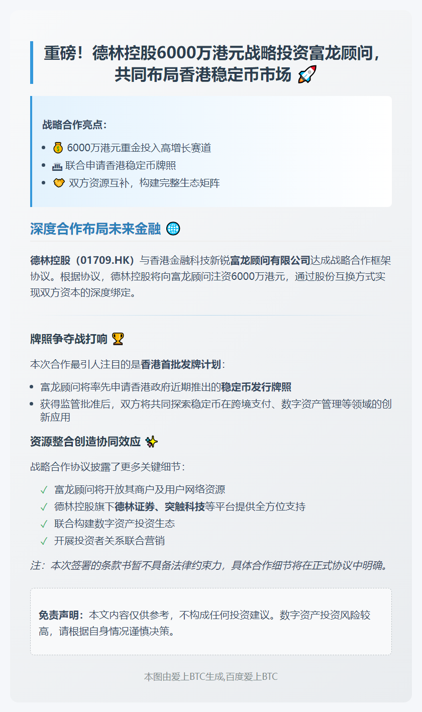 德林控股投资富龙顾问 布局稳定币业务