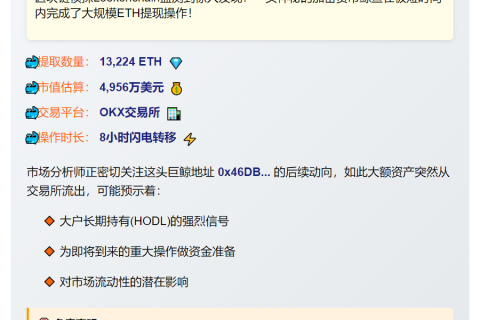 鲸鱼8小时从OKX狂提13224枚ETH