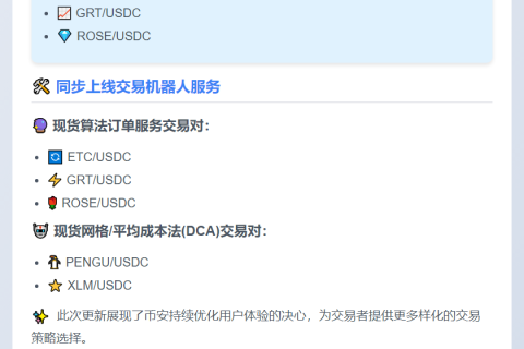 币安7月22日上线三对USDC现货交易