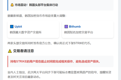 STRIKE下架在即：Upbit、Bithumb行动