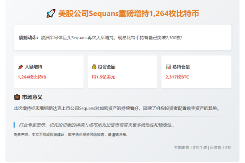 美股公司Sequans增持1264枚比特币