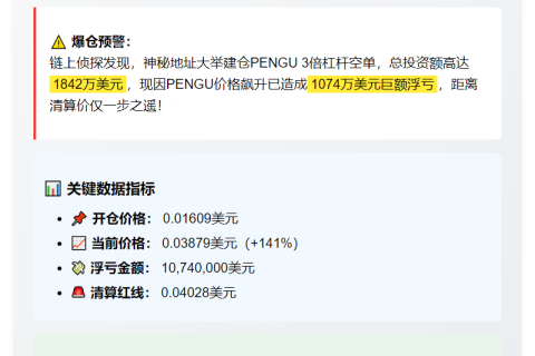 鲸鱼PENGU空单浮亏千万