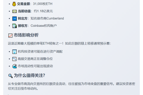 3.1万ETH转入Coinbase机构账户