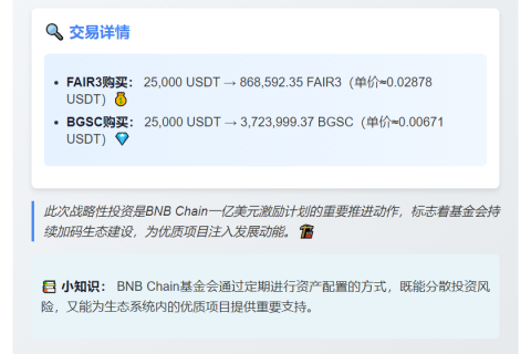 BNB基金会增持FAIR3与BGSC资产
