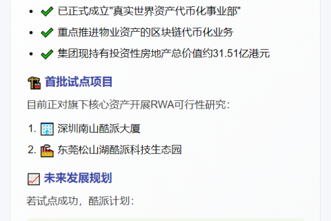 酷派集团成立RWA事业部探索物业代币化