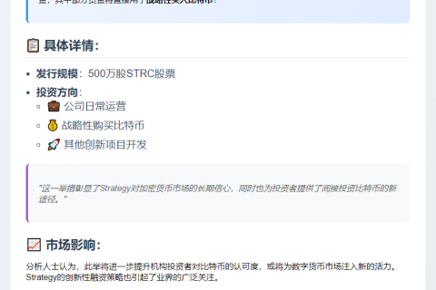 Strategy计划发行500万股STRC购买比特币
