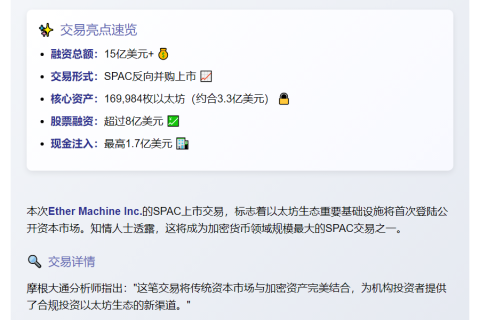 "以太坊财库拟15亿美元SPAC上市"