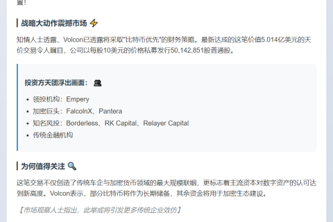 Volcon斥5亿美元购280枚BTC