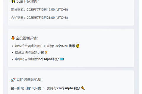 "币安ICNT空投门槛：214 Alpha积分"