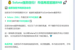 Solana市值五个月后重超BNB，跻身全球第五
