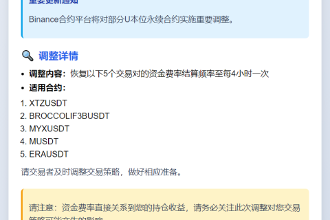Binance恢复XTZUSDT等合约费率结算