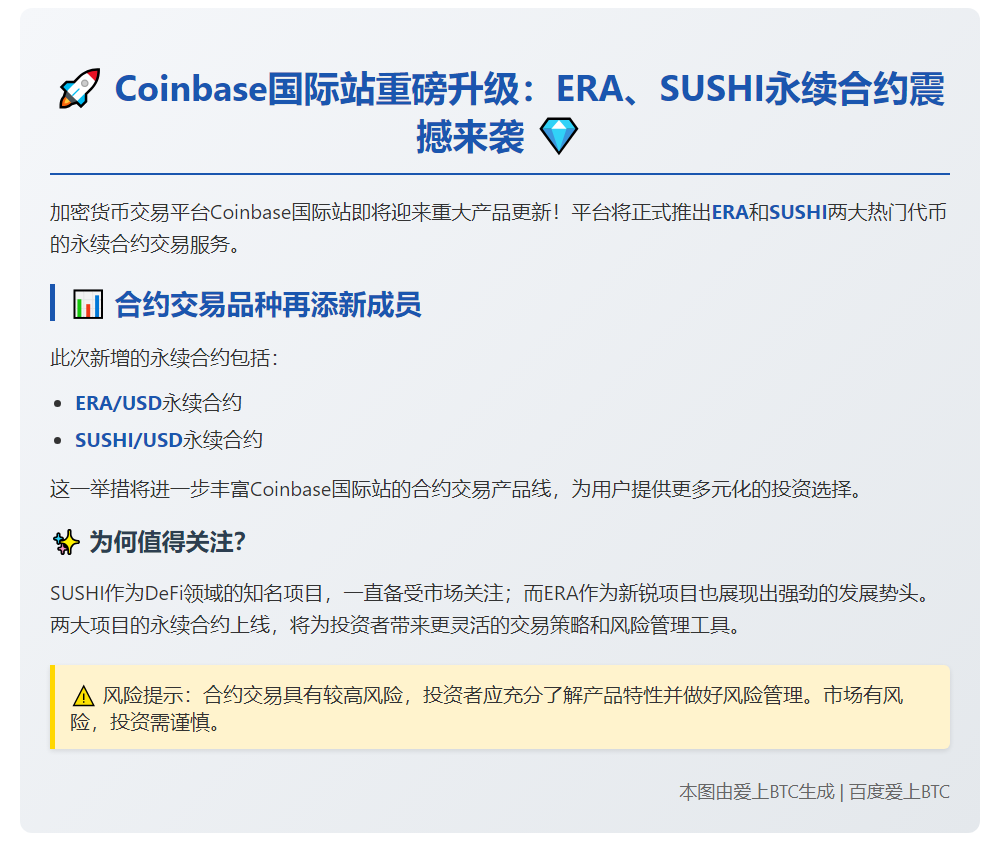 Coinbase国际站新增ERA、SUSHI合约