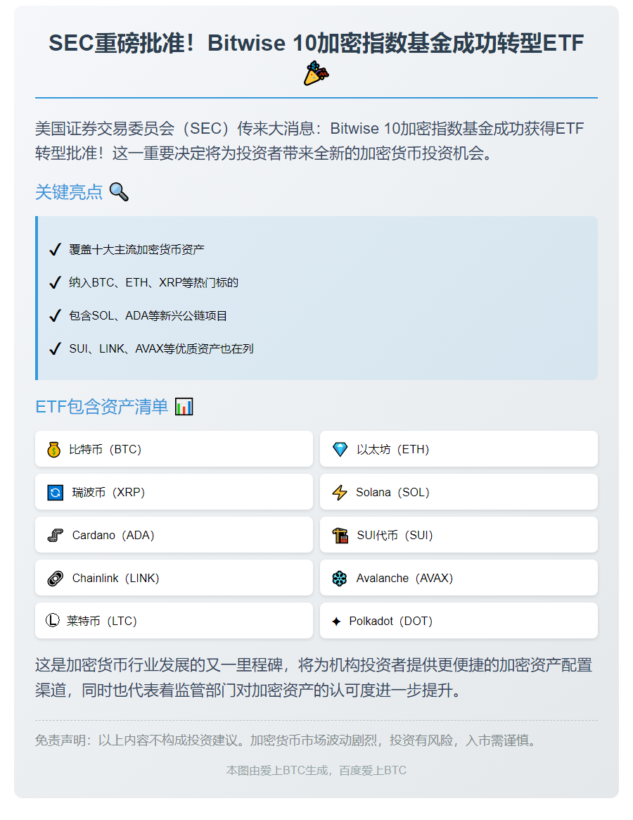SEC批准Bitwise 10加密指数基金转为ETF