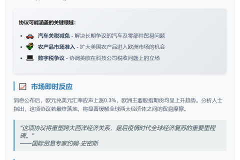 特朗普称欧美将达成贸易协议
