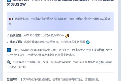 WisTree更名稳定币WUSD为USDW并拓展多链