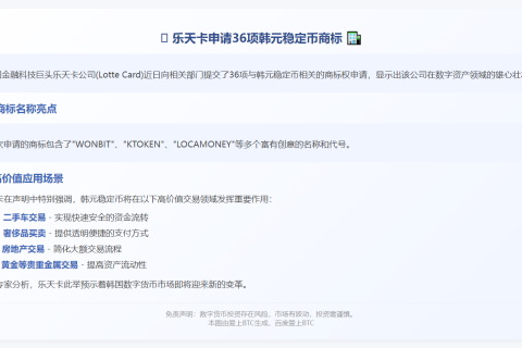 乐天卡申请36项韩元稳定币商标