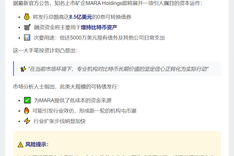 MARA发行8.5亿可转债购比特币
