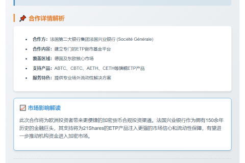 21Shares与法国兴业银行达成ETP做市协议